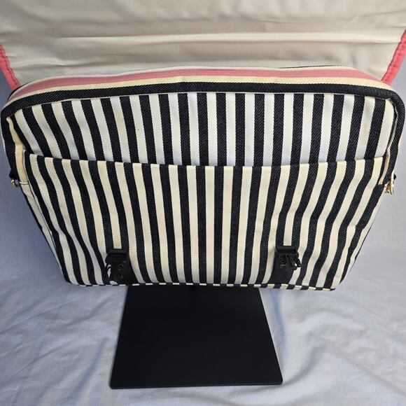 Kamliu Laptop Messenger Bag Pink w/ Black & Off White Stripes 16" x 12" x 2.5" - Picture 4 of 14